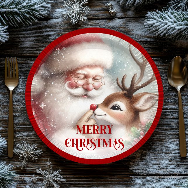 Assiettes En Carton Playful Cartoon Santa Rudolph Holiday Plates (Playful Cartoon Santa Rudolph Holiday Plates)