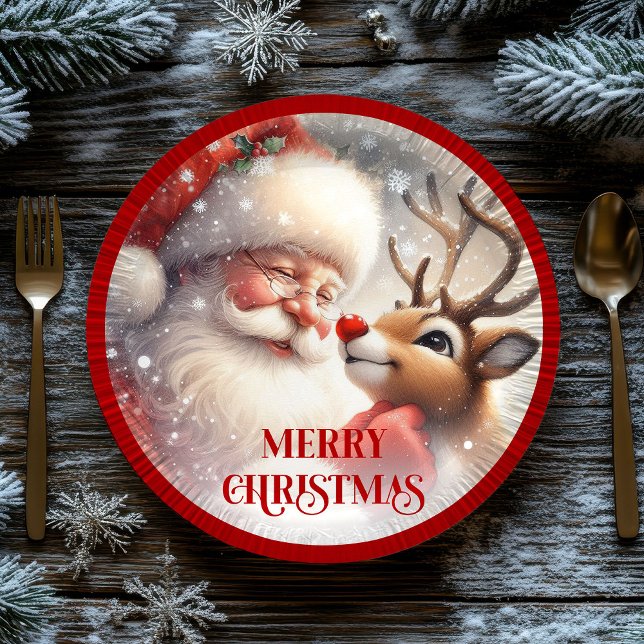 Assiettes En Carton Playful Santa Rudolph Cartoon Christmas Plates (Playful Santa Rudolph Cartoon Christmas Plates)