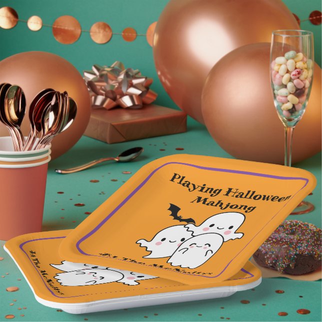 Assiettes En Carton Playing Halloween Mahjong Personalize NAME (Multi)