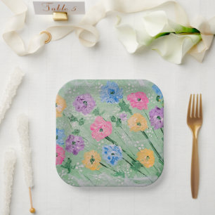Assiettes En Carton Playy Pastels Floral, Plaques de papier Carré de 7