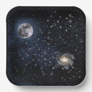 Assiettes En Carton Plein Lune Nuit Ciel Étoiles Espace Extérieur Papi