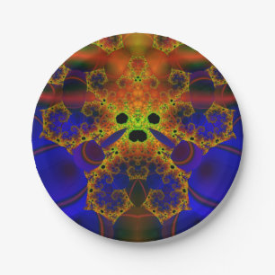 Assiettes En Carton Pleurer Art fractal bleu et jaune