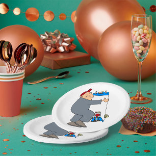 Assiettes En Carton Plombier de dessin animé portant un réservoir de s
