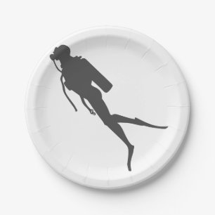 Assiettes En Carton Plongeur de scuba en silhouette noire