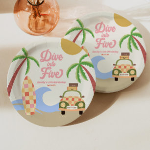 Assiettes En Carton Plongez dans cinq Surfs Pink 5e anniversaire fête