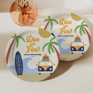 Assiettes En Carton Plongez dans Five Planche de Surf Bleue Fête d'ann