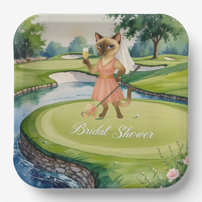 Assiettes En Carton PLUIE DE MARIÉE GOLF pour golfeur amateur de chats (Recto)
