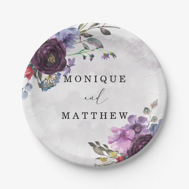 Assiettes En Carton Plum Lilac Aquarelle Jardin Peony Mariage (Devant)