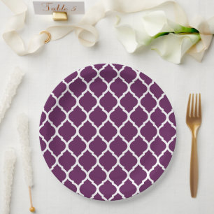 Assiettes En Carton Plum pourpre et blanc Quatrefoil marocain