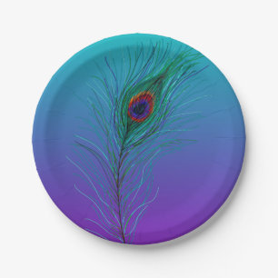 Assiettes En Carton Plume de paon du turquoise au violet