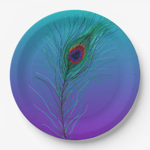 Assiettes En Carton Plume de paon turquoise à violet