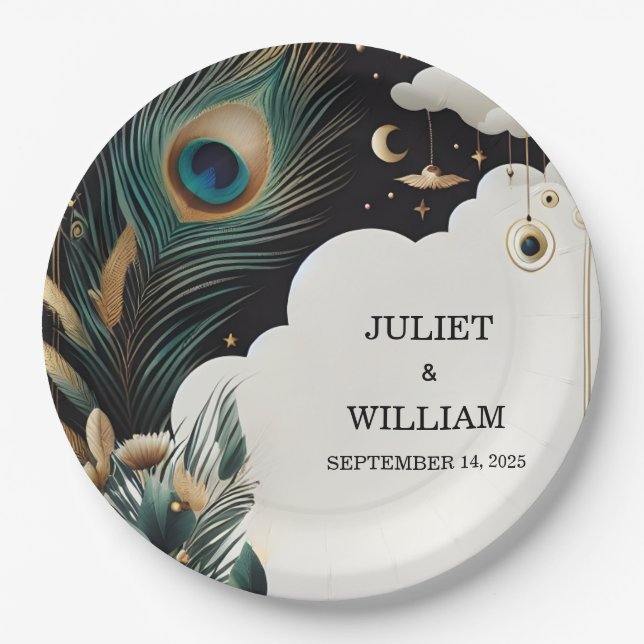 Assiettes En Carton Plume Russe Asiatique Ciel Cloud Mariage (Devant)