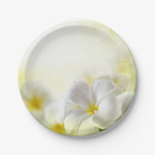 Assiettes En Carton Plumeria blanche hawaïenne