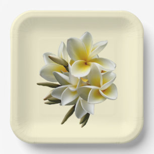 Assiettes En Carton Plumeria Jaune Fleurs Plaque en papier