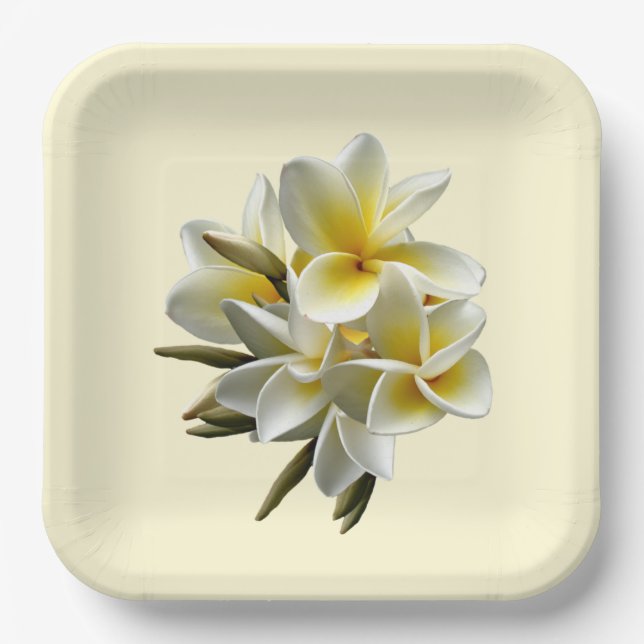 Assiettes En Carton Plumeria Jaune Fleurs Plaque en papier (Recto)