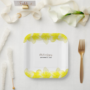 Assiettes En Carton Plumeria jaune Frangipani Mariage