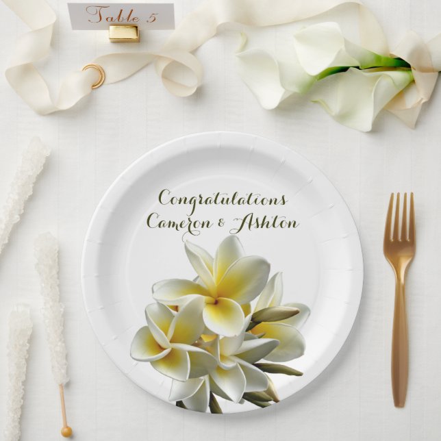 Assiettes En Carton Plumeria Mariage Jaune Fleurs Plaques en papier (Mariage)