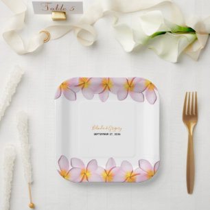 Assiettes En Carton Plumeria rose Frangipani Mariage