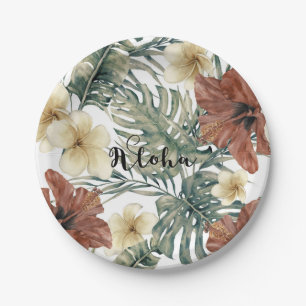 Assiettes En Carton Plumeria tropical vintage de ketmie floral Aloha