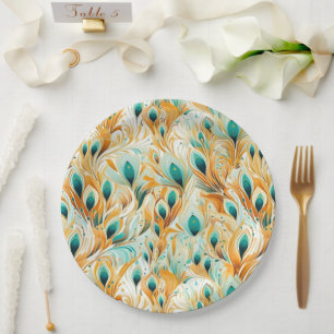 Assiettes En Carton Plumes de Peacock Turquoise Tropical