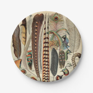 Assiettes En Carton Plumes d'oiseaux sauvages Antique
