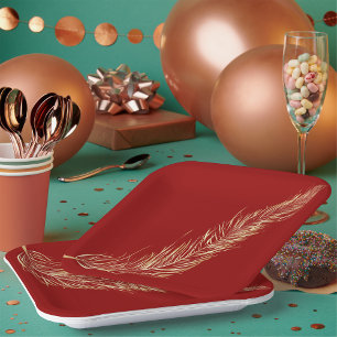 Assiettes En Carton Plumes dorées