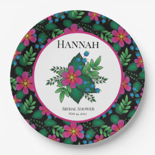 Assiettes En Carton Plutôt rose chaud sur noir