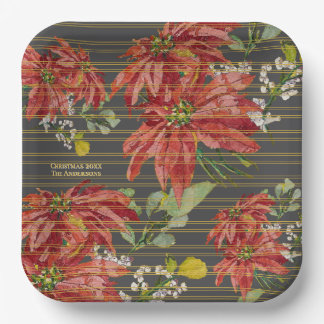 Assiettes En Carton Poinsettia Doré | Noël personnalisé 20XX