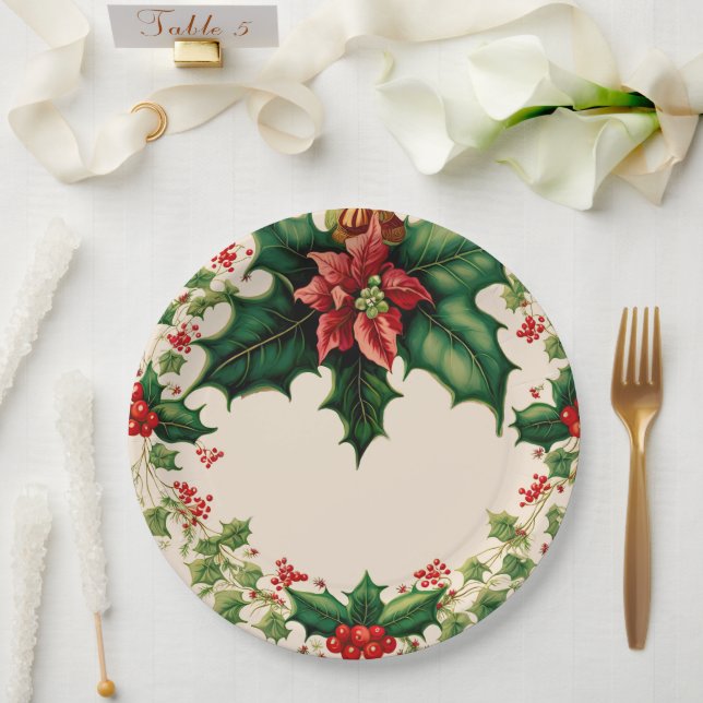 Assiettes En Carton Poinsettia Holly (Mariage)