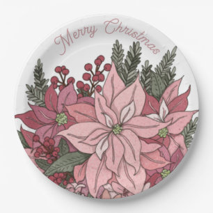 Assiettes En Carton Poinsettia Rabbit Joyeux Noël