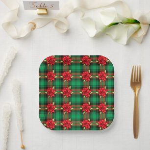 Assiettes En Carton Poinsettias Et Plaid
