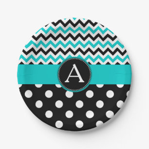 Assiettes En Carton Point de polka de Chevron de turquoise