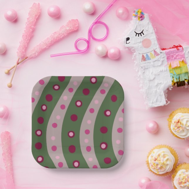 Assiettes En Carton Pointe de Polka rose magenta au printemps (Fête)