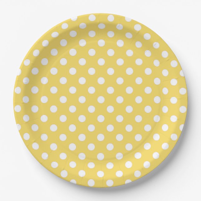 Assiettes En Carton Pointe Polka jaune et blanc (Devant)