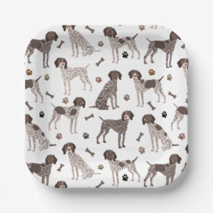Assiettes En Carton Pointeur à cheveux court allemand os de chien et E
