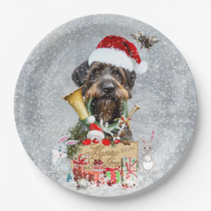 Assiettes En Carton Pointeur à poils durs, Noël de chien
