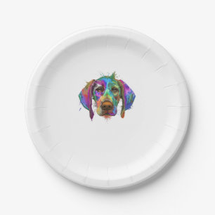 Assiettes En Carton Pointeur Allemand Brun Chien Visage Coloré Pop A