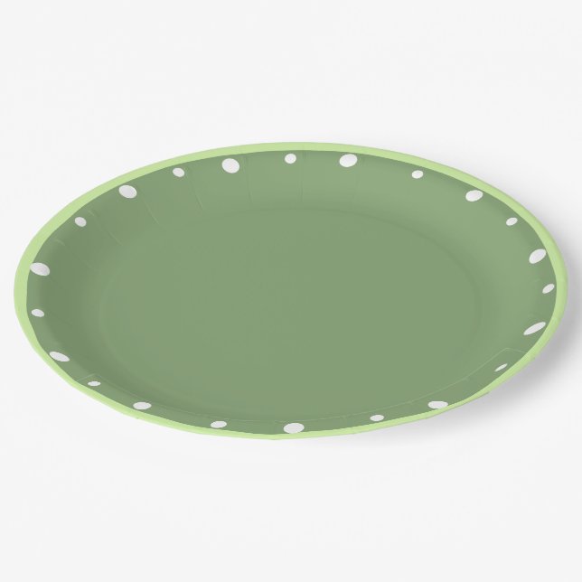Assiettes En Carton Points blancs Deux tons de vert (Angle)