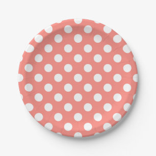 Assiettes En Carton Points blancs sur pêche