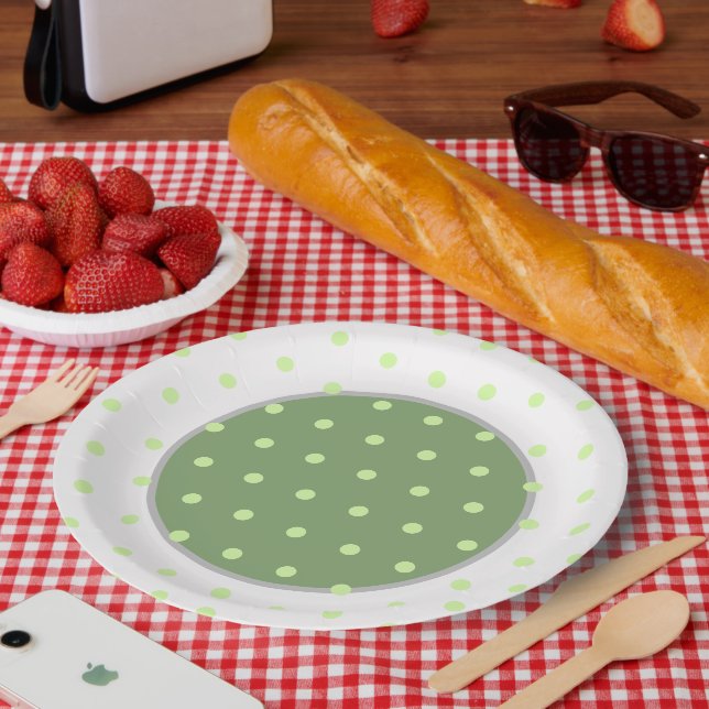 Assiettes En Carton Points blancs verts géométriques (Pique-nique)