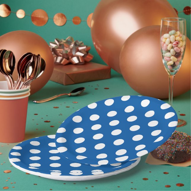 Assiettes En Carton Points Bleus Et Blancs  (Multi)