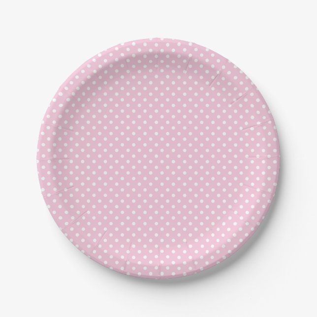 Assiettes En Carton Points classiques Blanc - Rose clair (Devant)