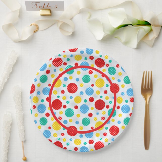 Assiettes En Carton Points Colorés  (Mariage)
