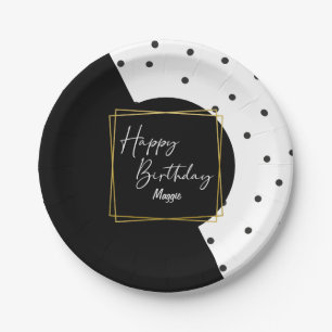 Assiettes En Carton Points Confetti noirs et blancs pour elle