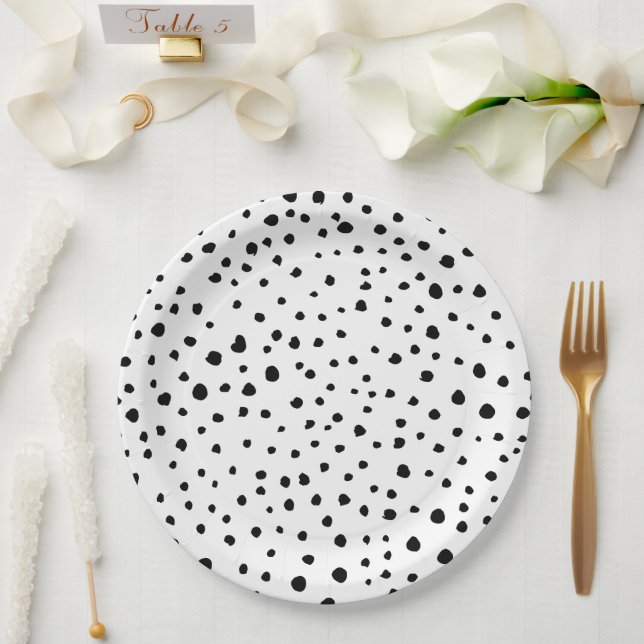 Assiettes En Carton Points dalmatiens, Points dalmatiens, Noir et Blan (Mariage)