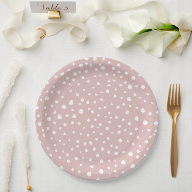 Assiettes En Carton Points Dalmatiens Rose, Points Dalmatiens, Impress (Mariage)