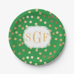Assiettes En Carton Points de Parties scintillant Monogramme Kelly Gre