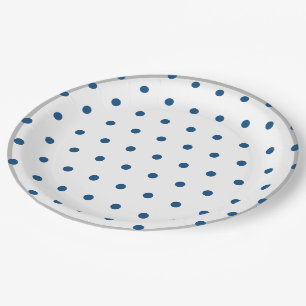 Assiettes En Carton Points de polka bleu azur Argent Blanc