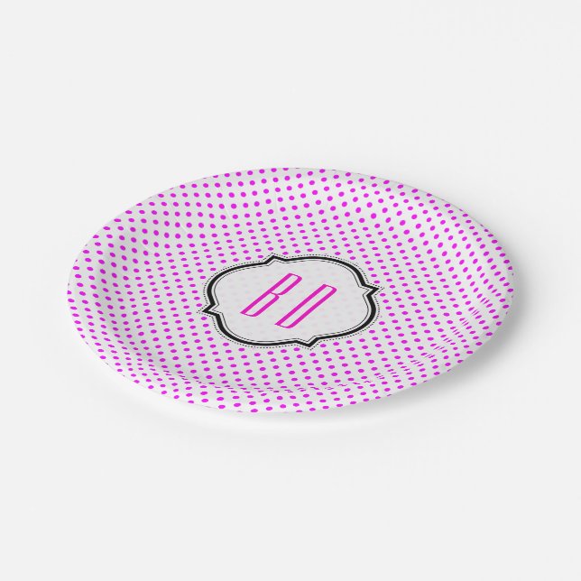 Assiettes En Carton Points de polka Motif de points avec monogramme (Angle)