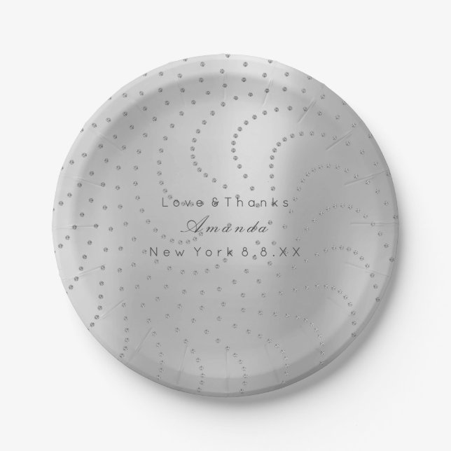 Assiettes En Carton Points en argent gris cristal Swarovski personnali (Devant)
